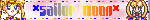 Rainbow text blinkie with pixel images of Sailor Moon and text that says the same.